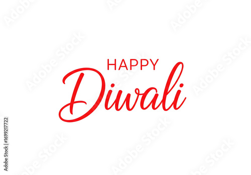 Happy Diwali red calligraphy text isolated on white background, simple festive typography design for Indian festival of lights greeting, poster, banner, card, and celebration artwork
