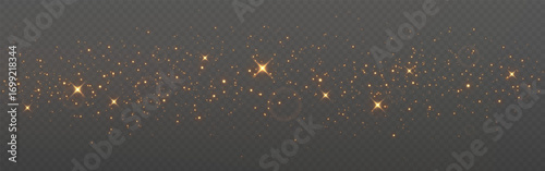 Golden glitter wave on transparent background. Gold glowing sparkles and soft light flares. Christmas, New Year celebration or luxury project design template. Vector Illustration.