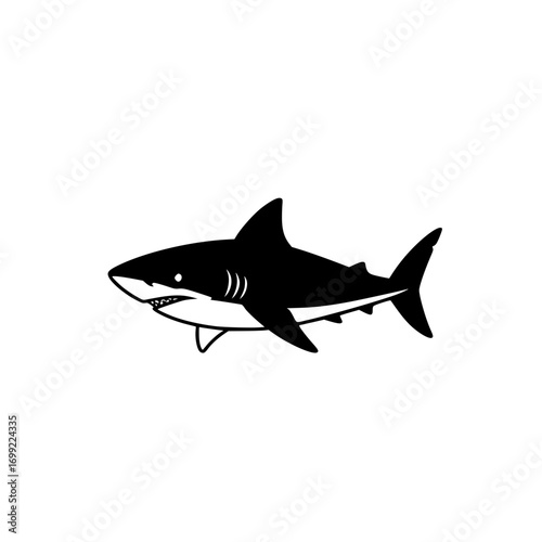 silhouette icon of shark symbolizing strength, danger, marine predator, and ocean wildlife