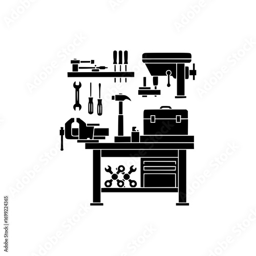 Mechanical workshop vector icon representing tools, machinery, repair service, and industrial workplace