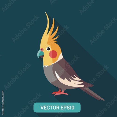 Flat design illustration of a cockatoo bird, profile view.