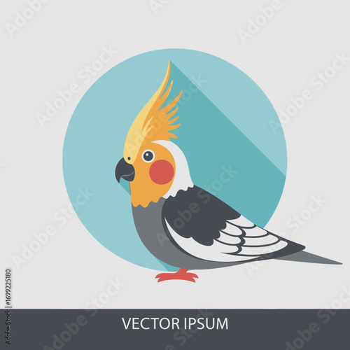Flat design illustration of a colorful cockatoo bird, profile view.
