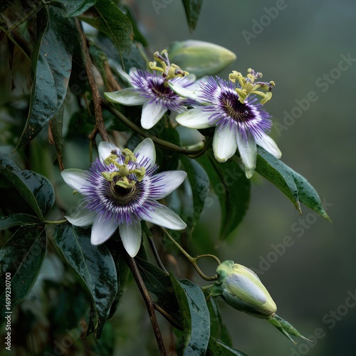Passionflower blossoms close up