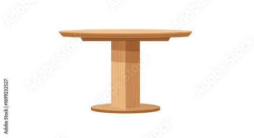 Classic wooden round table with single pedestal design isolated object