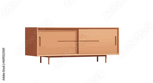 Detailed illustration of minimalist wooden cabinet with sliding doors