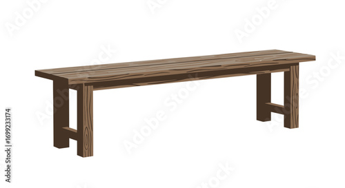 Detailed wooden bench illustration, ideal for backgrounds and design layouts