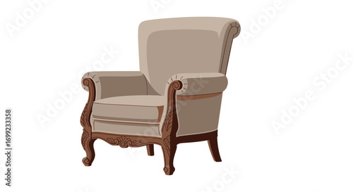 Elegant armchair illustration with vintage aesthetic and neutral color scheme