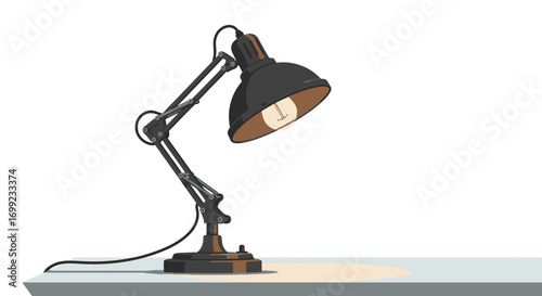 Elegant adjustable desk lamp illuminates a surface with warm light