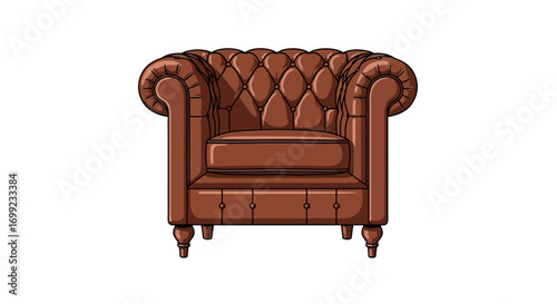 Elegant Brown Chesterfield Armchair Isolated on White Background Studio