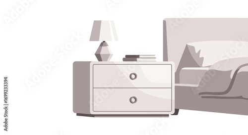 Elegant bedroom nightstand with lamp and books illustration vector