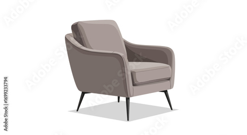 Elegant taupe armchair illustration with tapered legs isolated on white