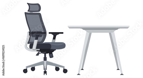 Ergonomic office chair and modern desk arrangement for workspace design