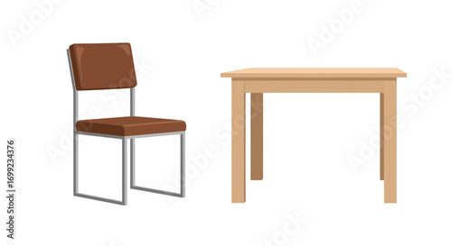 Illustration of a minimalist style table with chair for dining area setup