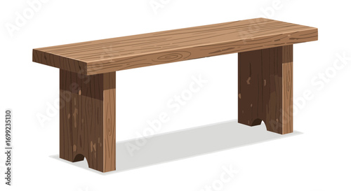 Isometric illustration of a simple wooden bench with visible woodgrain