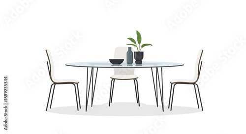 Minimalist dining arrangement with modern table and chairs illustration