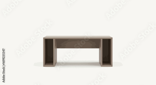 Minimalist brown desk with cubby shelves on isolated white background