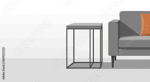 Minimalist Interior Scene Featuring Sofa and Geometric Side Table Design