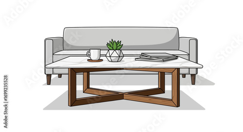Minimalist living room arrangement with coffee table and simple sofa design
