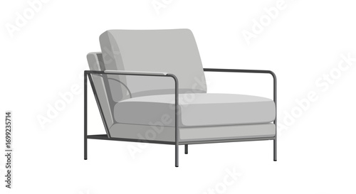 Modern armchair with metal frame and light gray cushions, for interior design