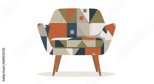 Modern Armchair with Retro Geometric Pattern Upholstery Illustration