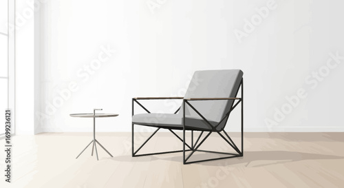 Modern living space showcasing a sleek armchair and minimalist side table