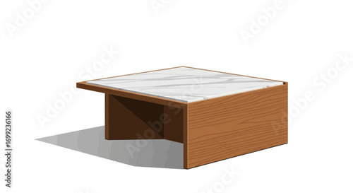 Modern End Table with Marble Top and Wooden Base, Minimalist Design