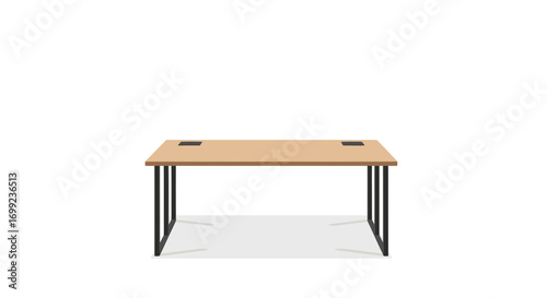 Modern table illustration with light wood top and black metal legs