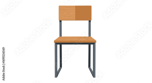 Modern wooden chair with metal frame, vector illustration studio shot