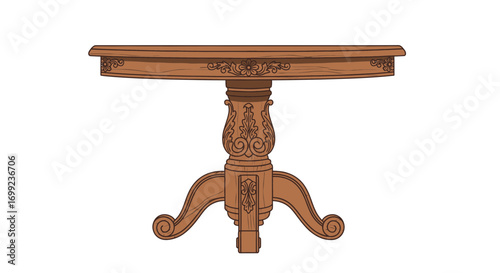 Ornate Wooden Table with Detailed Carvings isolated on white backdrop