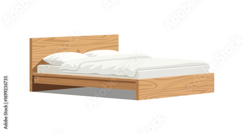 Realistic bedroom furniture vector illustration featuring a bed frame
