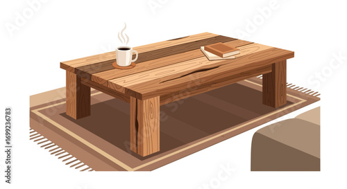 Relaxing Scene Depicting a Wooden Coffee Table in a Cozy Room