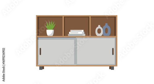 Sleek contemporary shelving unit with sliding doors for modern home décor