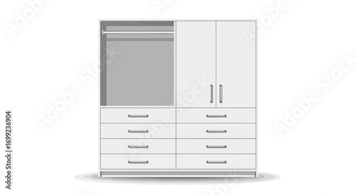 Sleek minimalist wardrobe design with drawers and cabinet space isolated