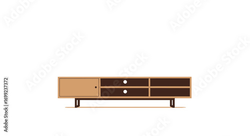 Stylish minimalist media console cabinet on isolated white background