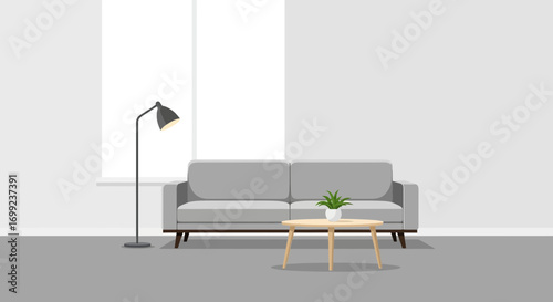 Stylish modern living room interior scene with contemporary furniture