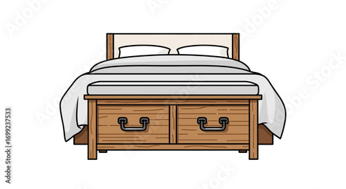 A Charming Bed with Storage Drawers illustration in a Cozy Bedroom