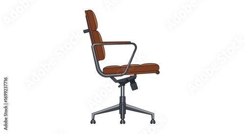 Stylized illustration of a brown leather office chair with armrests