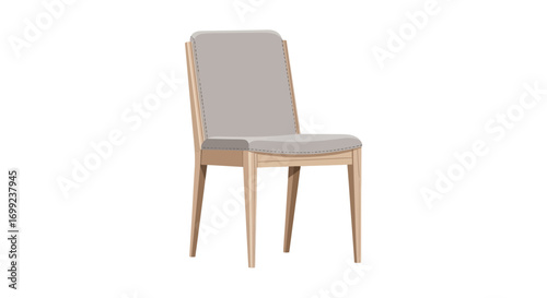 Upholstered dining chair with minimalist design and light wood frame
