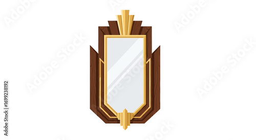 Classic art deco mirror with golden ornament and wood texture frame
