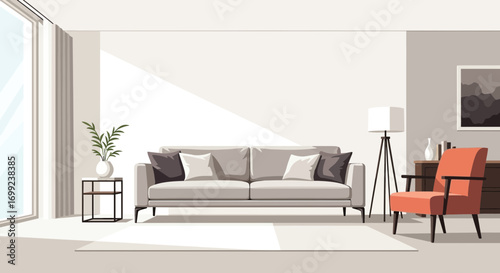Cozy and stylish living room interior with modern furniture vector design