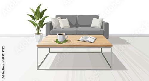 Cozy living room illustration with minimalist furniture and decorations