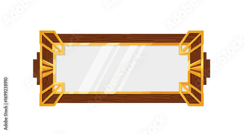 Decorative ornate golden frame with wooden texture for information space