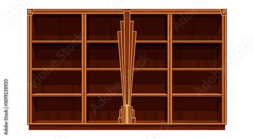 Decorative vintage bookcase with shelves, designed in the Art Deco style