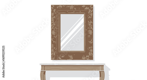 Elegant vector illustration of antique mirror atop wooden dressing table