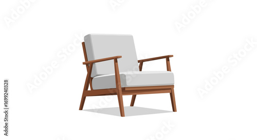 Isolated mid-century modern armchair with light gray cushions design