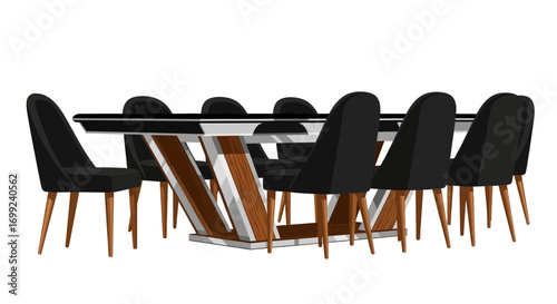 Modern dining set with black chairs and table for decorative furniture