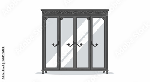Ornate wardrobe with mirrored doors, vintage furniture illustration