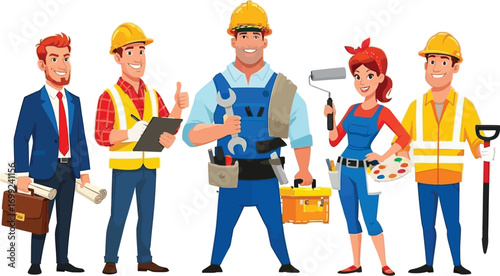 Diverse skilled construction team ready for any project, promoting teamwork and expertise for success