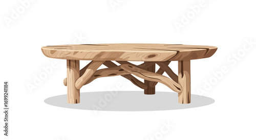 Rustic Wood Round Table with Branch Style Legs Isolated on White