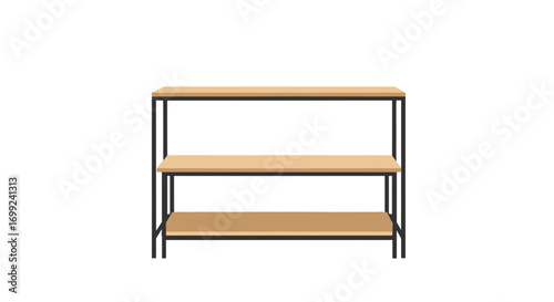 Simple design of a modern three-tier shelf unit in flat illustration